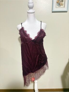 ASOS Women's Lace Trim Satin Slip Dress in Burgundy